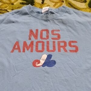 Men's Blue Vintage Large Nos Amours Montreal Expos Baseball Cooperstown Shirt